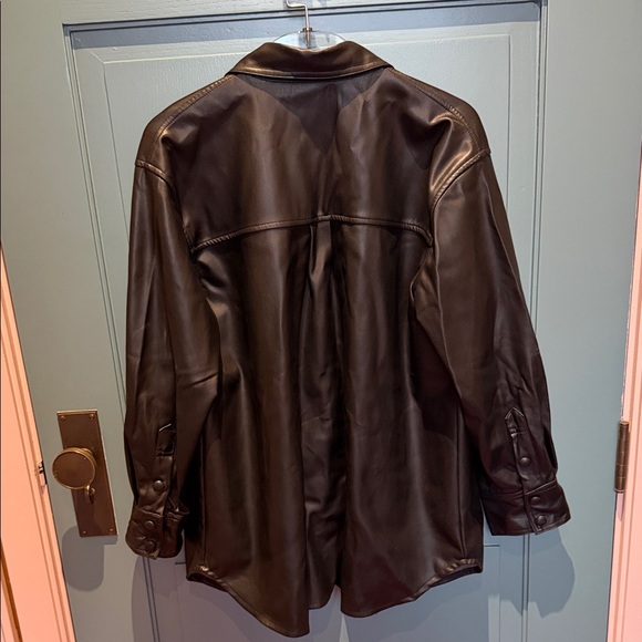 Frankie Shop Black Faux Leather Shirt Jacket - Picture 3 of 3